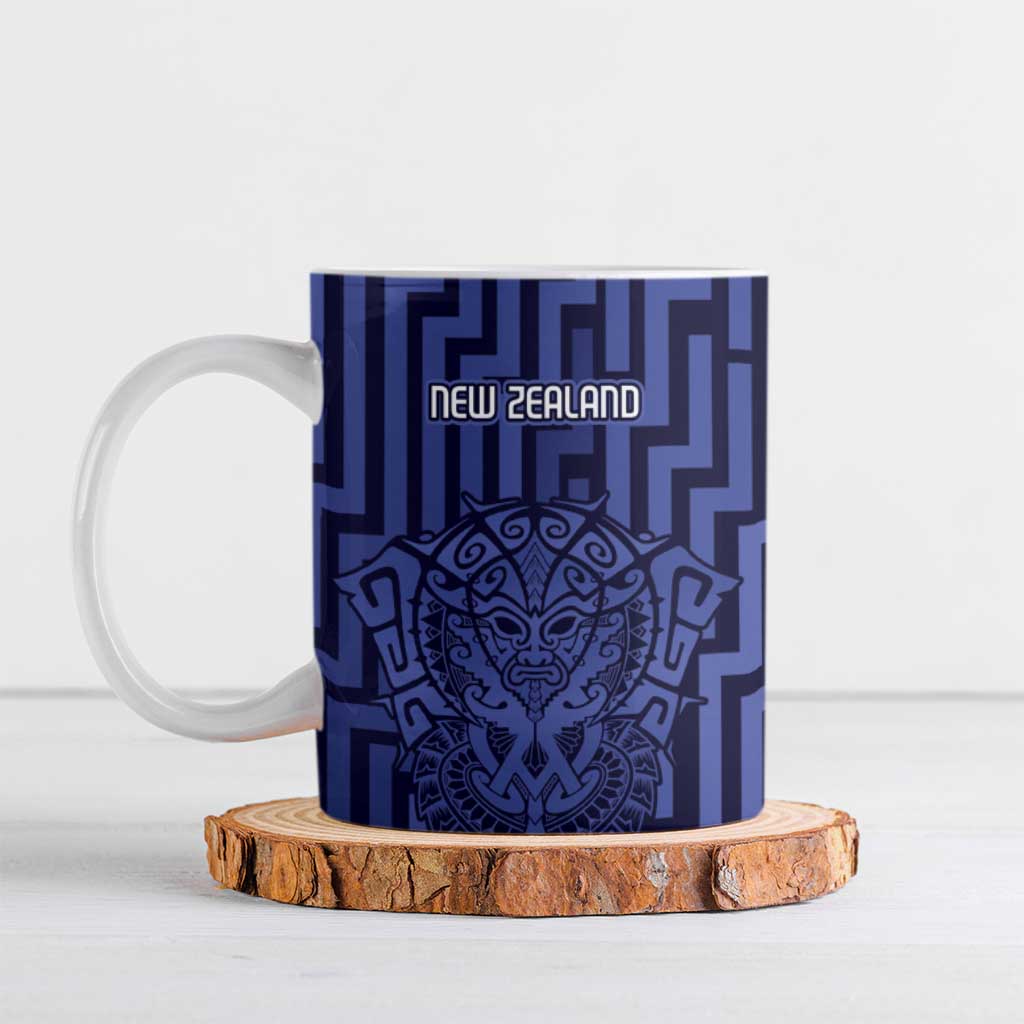 Custom Basketball New Zealand Ceramic Mug Blue Maori Ta Moko Indigenous - Polynesian Pride