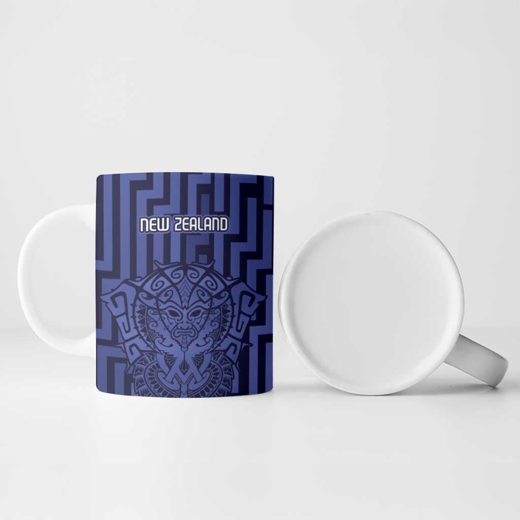 Custom Basketball New Zealand Ceramic Mug Blue Maori Ta Moko Indigenous - Polynesian Pride