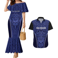 Custom Basketball New Zealand Couples Matching Mermaid Dress and Hawaiian Shirt Blue Maori Ta Moko Indigenous LT9 Blue - Polynesian Pride