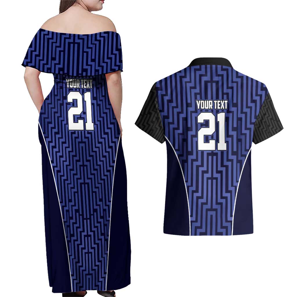 Custom Basketball New Zealand Couples Matching Off Shoulder Maxi Dress and Hawaiian Shirt Blue Maori Ta Moko Indigenous - Polynesian Pride