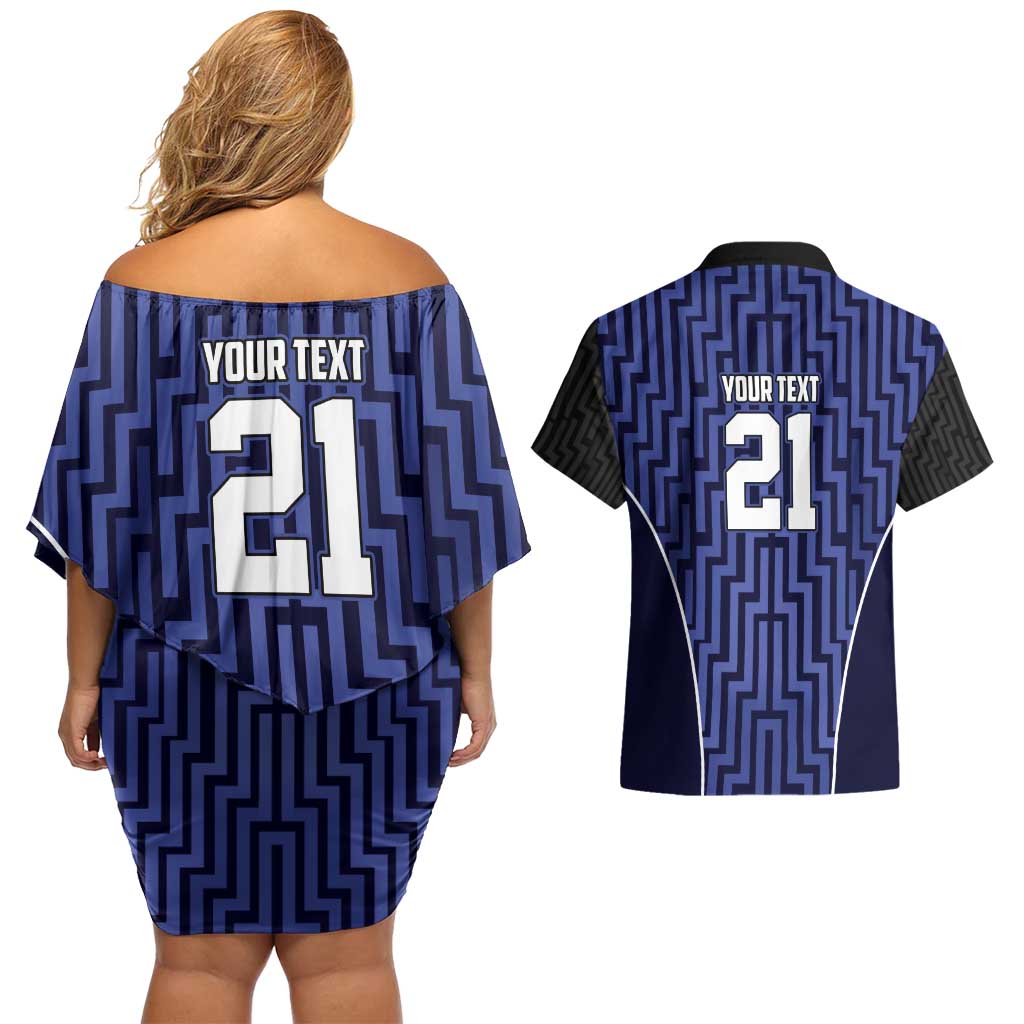 Custom Basketball New Zealand Couples Matching Off Shoulder Short Dress and Hawaiian Shirt Blue Maori Ta Moko Indigenous - Polynesian Pride