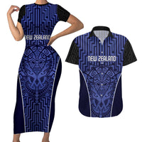 Custom Basketball New Zealand Couples Matching Short Sleeve Bodycon Dress and Hawaiian Shirt Blue Maori Ta Moko Indigenous LT9 Blue - Polynesian Pride