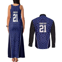 Custom Basketball New Zealand Couples Matching Tank Maxi Dress and Long Sleeve Button Shirt Blue Maori Ta Moko Indigenous LT9 - Polynesian Pride