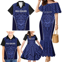 Custom Basketball New Zealand Family Matching Mermaid Dress and Hawaiian Shirt Blue Maori Ta Moko Indigenous LT9 - Polynesian Pride