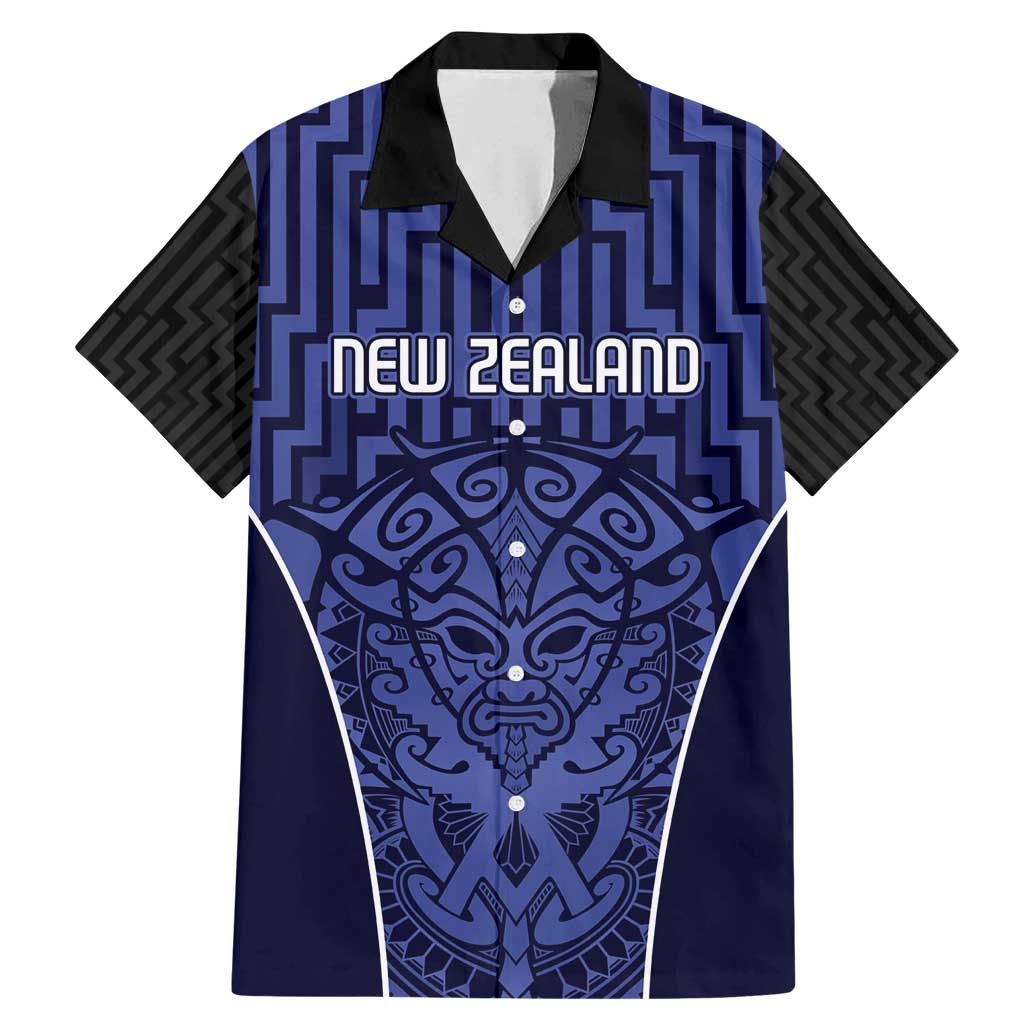 Custom Basketball New Zealand Family Matching Mermaid Dress and Hawaiian Shirt Blue Maori Ta Moko Indigenous LT9 Dad's Shirt - Short Sleeve Blue - Polynesian Pride
