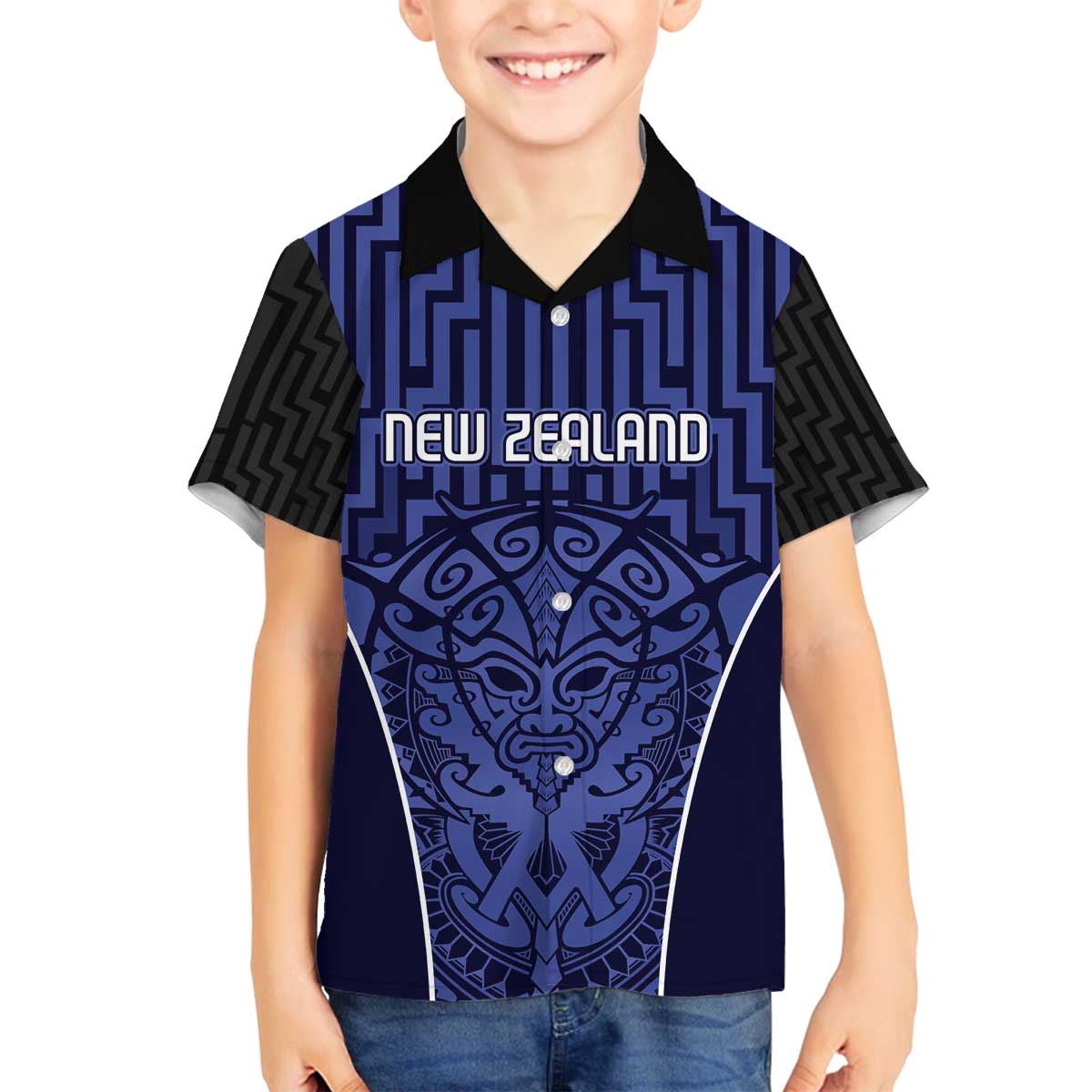 Custom Basketball New Zealand Family Matching Off The Shoulder Long Sleeve Dress and Hawaiian Shirt Blue Maori Ta Moko Indigenous - Polynesian Pride