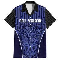 Custom Basketball New Zealand Family Matching Off Shoulder Maxi Dress and Hawaiian Shirt Blue Maori Ta Moko Indigenous LT9 Dad's Shirt - Short Sleeve Blue - Polynesian Pride