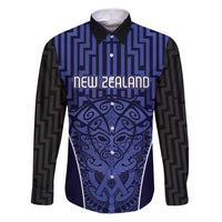 Custom Basketball New Zealand Family Matching Puletasi and Hawaiian Shirt Blue Maori Ta Moko Indigenous LT9 Dad's Shirt - Long Sleeve Blue - Polynesian Pride