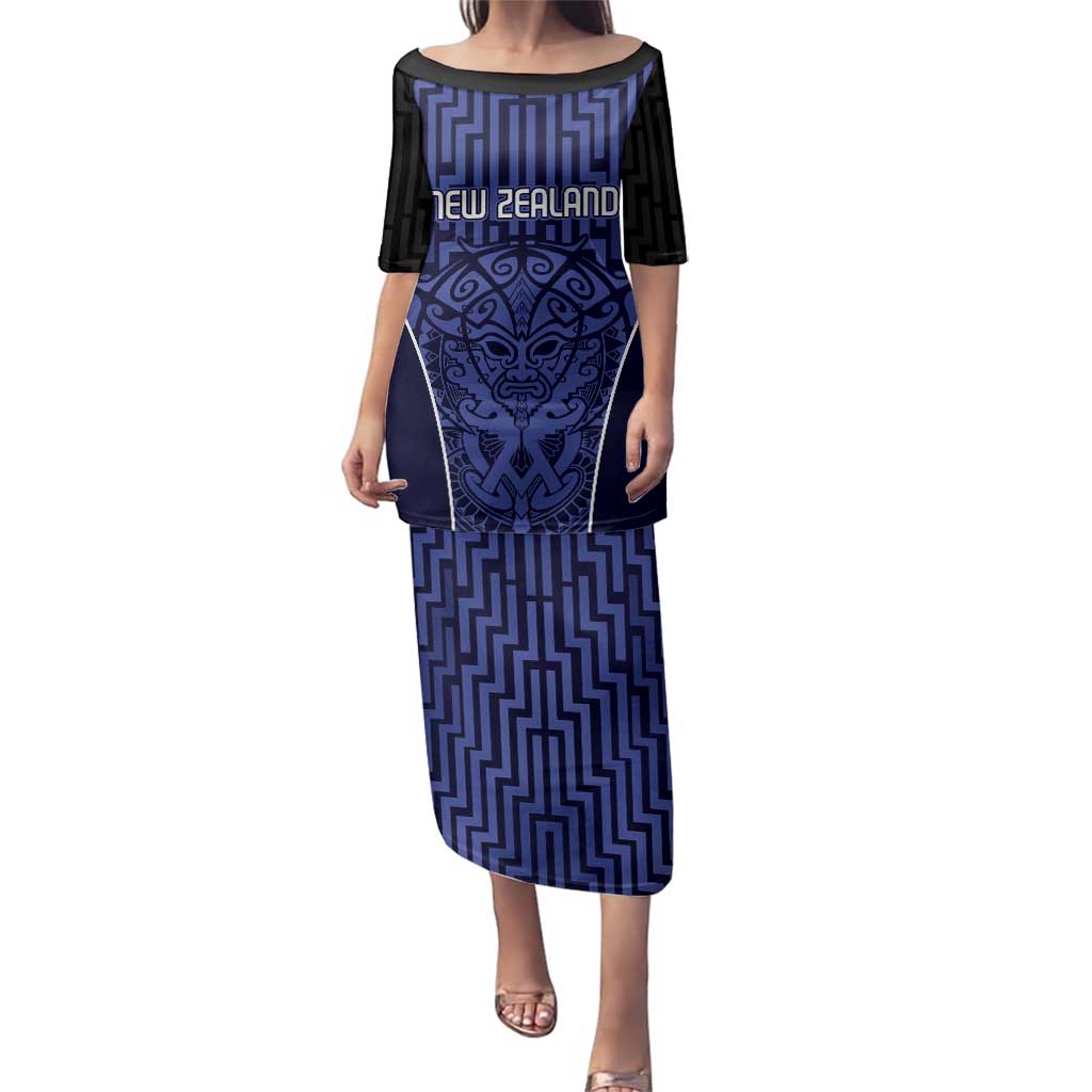 Custom Basketball New Zealand Family Matching Puletasi and Hawaiian Shirt Blue Maori Ta Moko Indigenous LT9 Mom's Dress Blue - Polynesian Pride