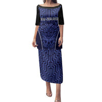 Custom Basketball New Zealand Family Matching Puletasi and Hawaiian Shirt Blue Maori Ta Moko Indigenous LT9 Mom's Dress Blue - Polynesian Pride