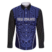 Custom Basketball New Zealand Family Matching Short Sleeve Bodycon Dress and Hawaiian Shirt Blue Maori Ta Moko Indigenous LT9 Dad's Shirt - Long Sleeve Blue - Polynesian Pride