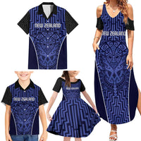 Custom Basketball New Zealand Family Matching Summer Maxi Dress and Hawaiian Shirt Blue Maori Ta Moko Indigenous LT9 - Polynesian Pride