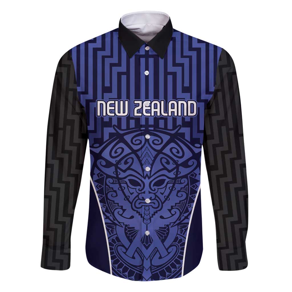 Custom Basketball New Zealand Family Matching Summer Maxi Dress and Hawaiian Shirt Blue Maori Ta Moko Indigenous LT9 Dad's Shirt - Long Sleeve Blue - Polynesian Pride
