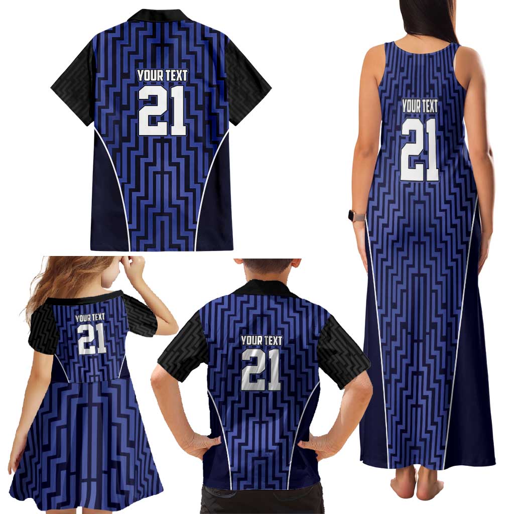 Custom Basketball New Zealand Family Matching Tank Maxi Dress and Hawaiian Shirt Blue Maori Ta Moko Indigenous - Polynesian Pride