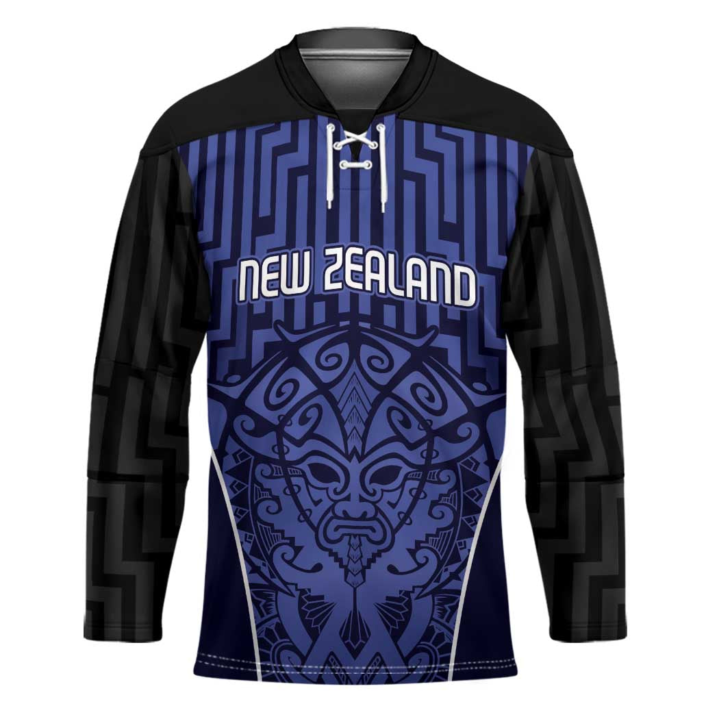 Custom Basketball New Zealand Hockey Jersey Blue Maori Ta Moko Indigenous - Polynesian Pride