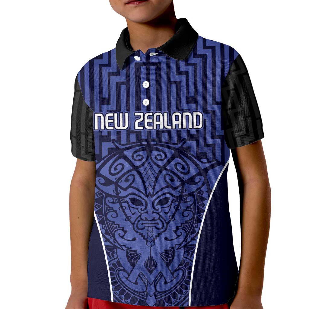 Custom Basketball New Zealand Kid Polo Shirt Blue Maori Ta Moko Indigenous - Polynesian Pride