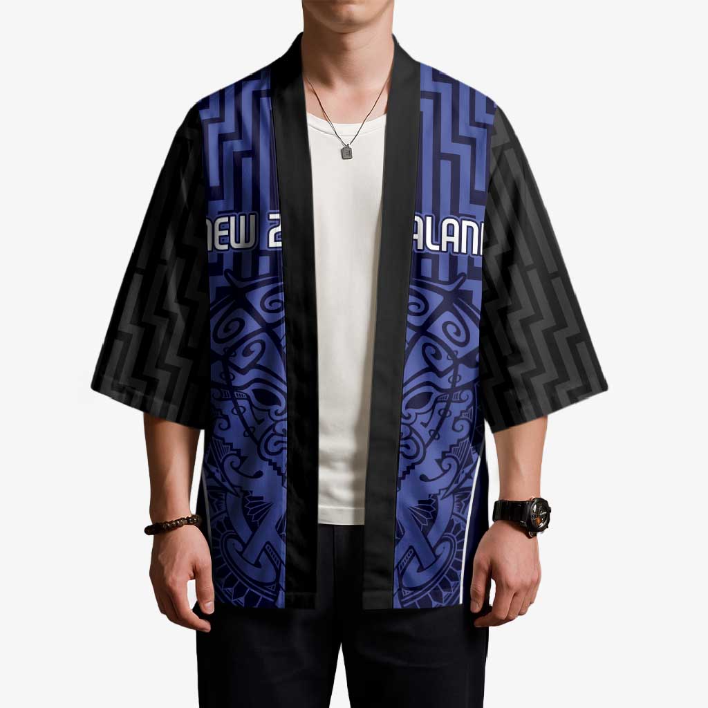 Custom Basketball New Zealand Kimono Blue Maori Ta Moko Indigenous - Polynesian Pride