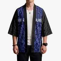 Custom Basketball New Zealand Kimono Blue Maori Ta Moko Indigenous - Polynesian Pride