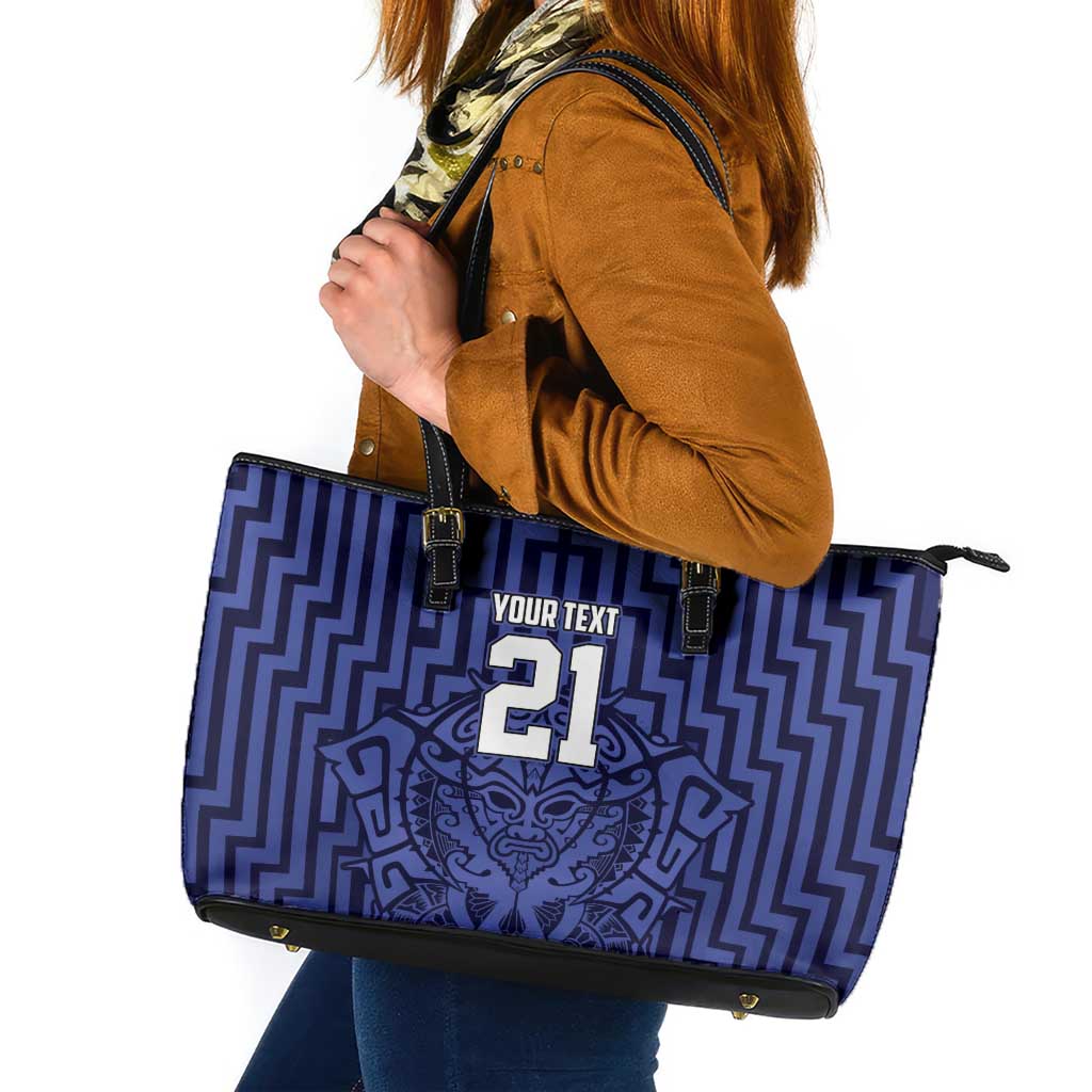 Custom Basketball New Zealand Leather Tote Bag Blue Maori Ta Moko Indigenous - Polynesian Pride