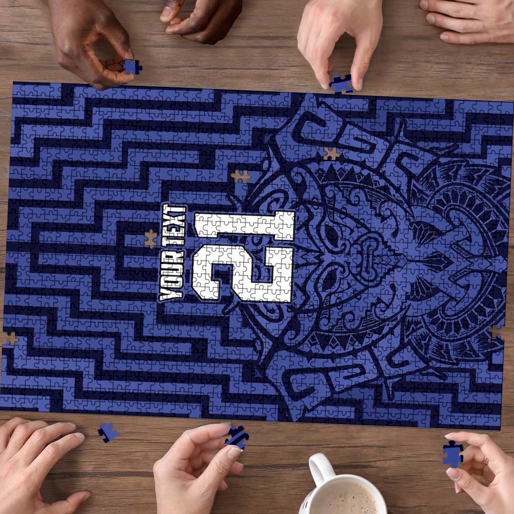 Custom Basketball New Zealand Puzzle Blue Maori Ta Moko Indigenous - Polynesian Pride