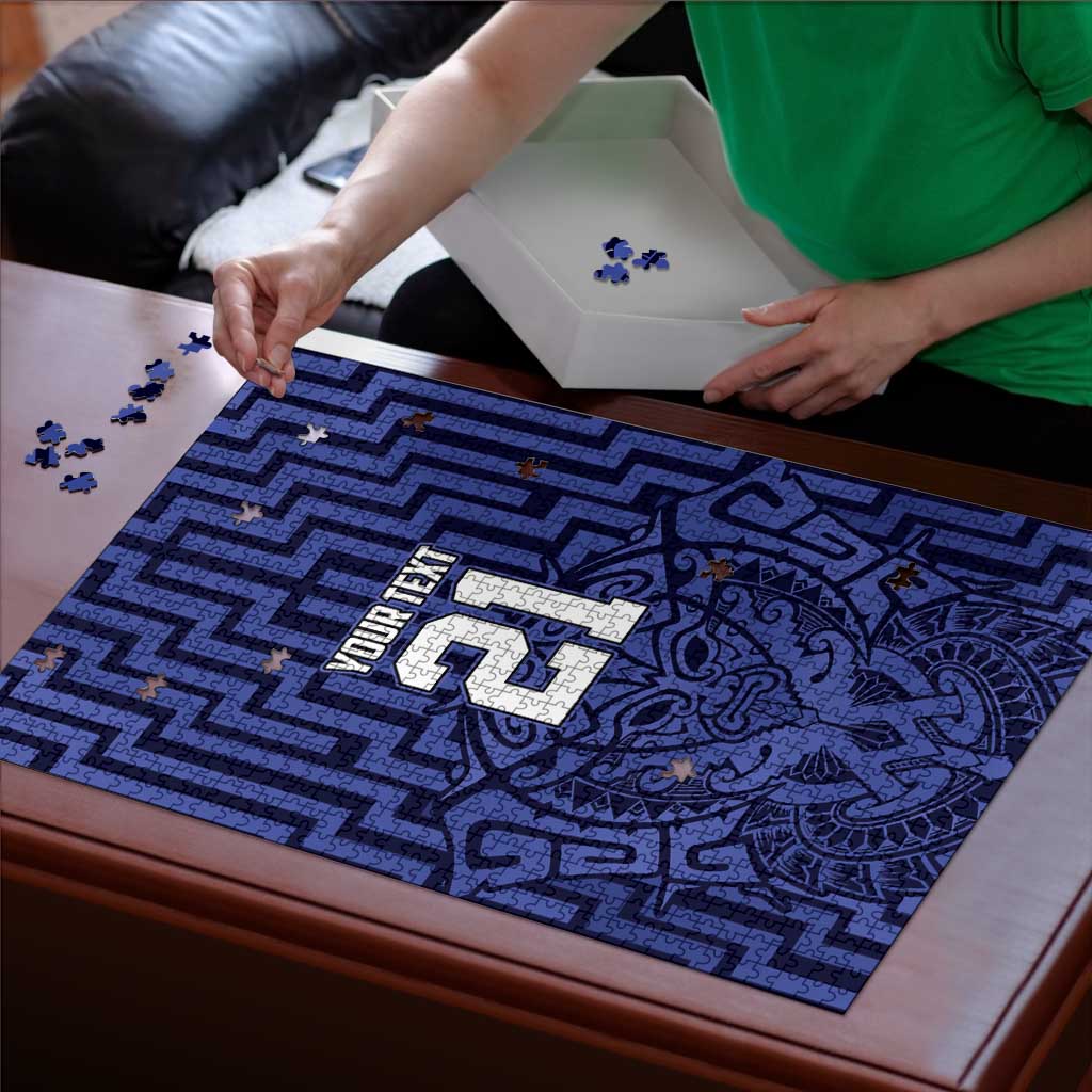 Custom Basketball New Zealand Puzzle Blue Maori Ta Moko Indigenous - Polynesian Pride