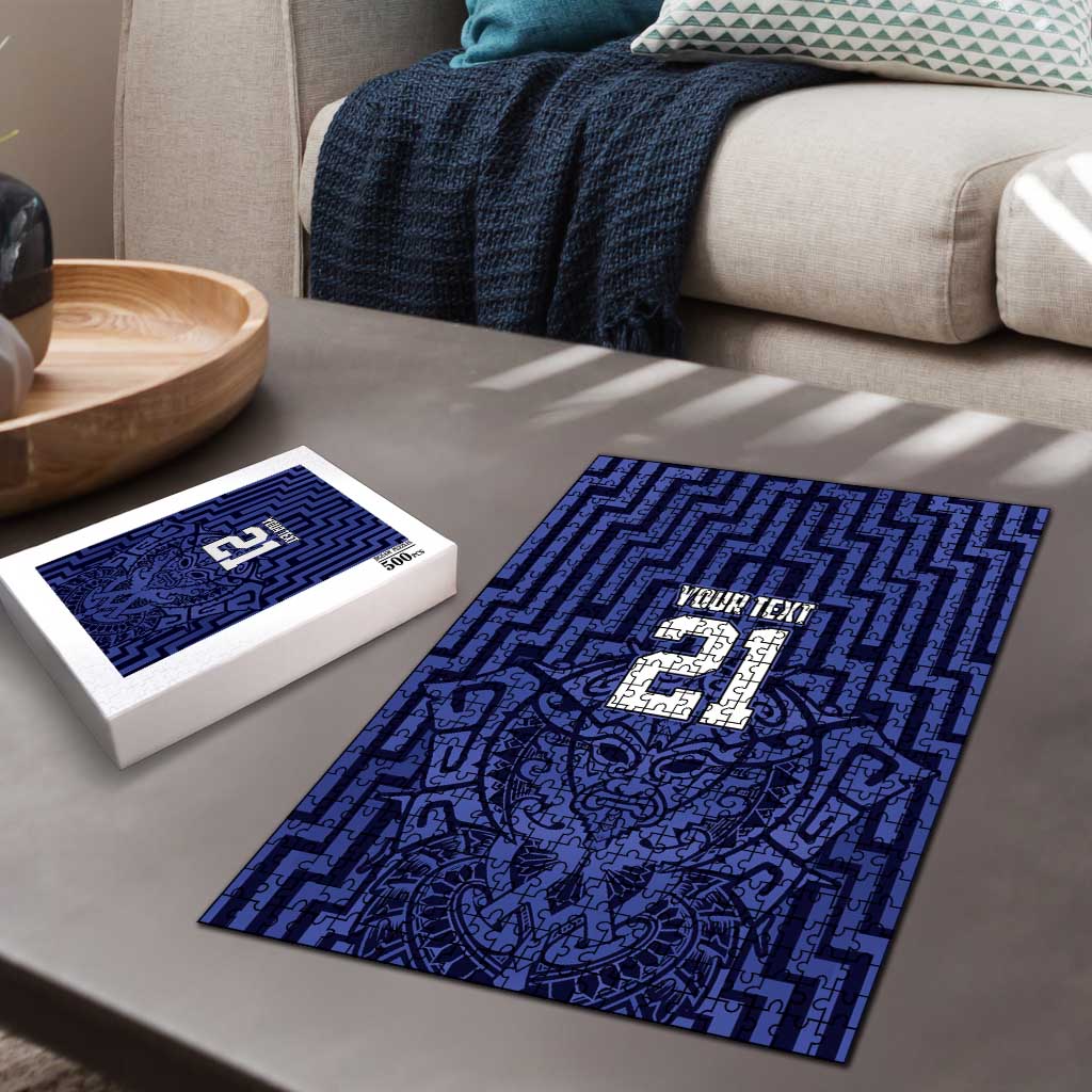 Custom Basketball New Zealand Puzzle Blue Maori Ta Moko Indigenous - Polynesian Pride
