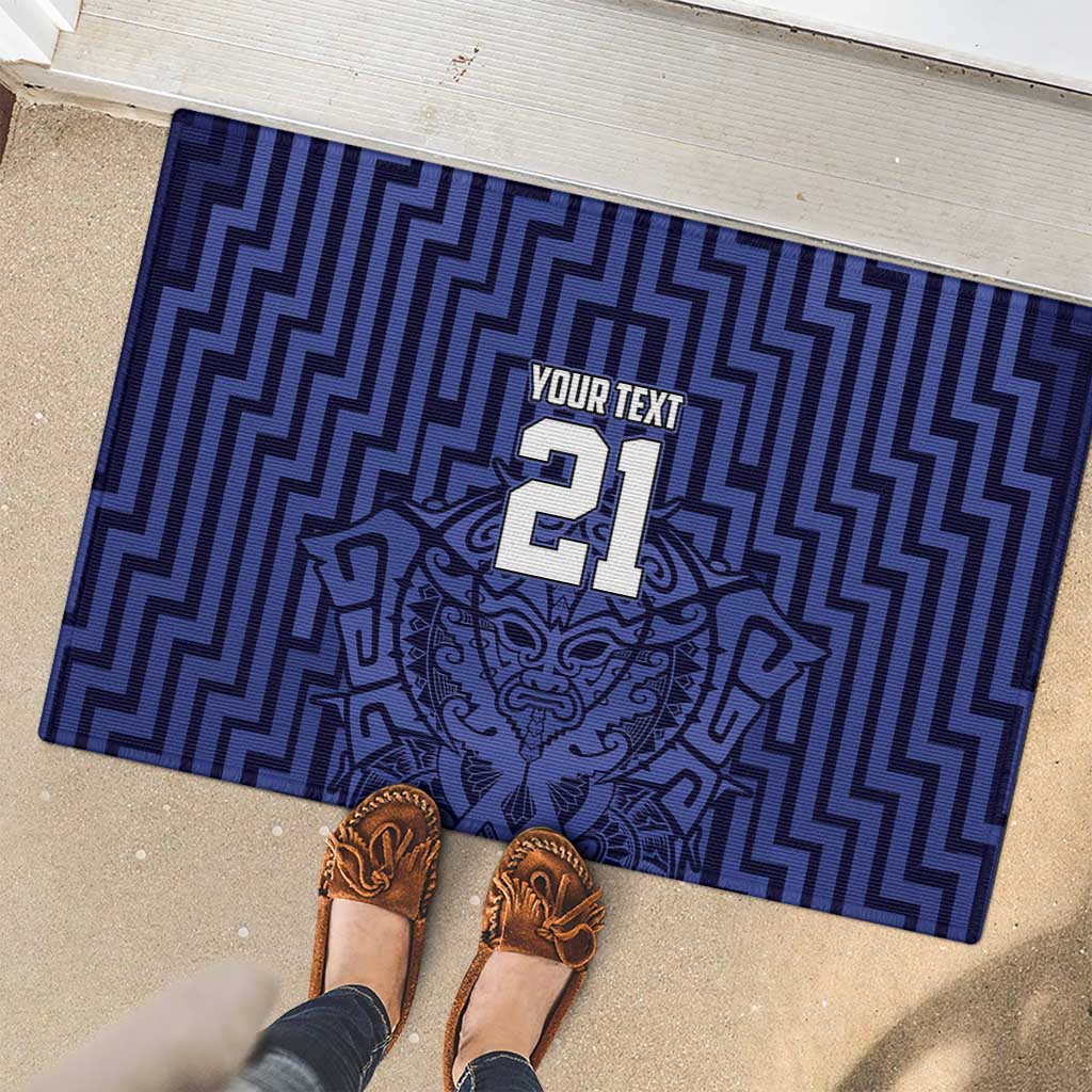 Custom Basketball New Zealand Rubber Doormat Blue Maori Ta Moko Indigenous - Polynesian Pride