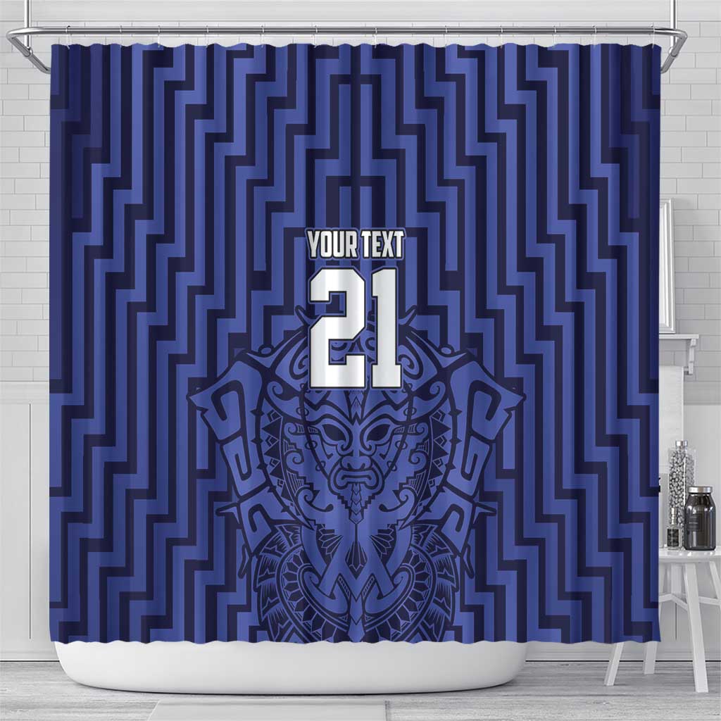 Custom Basketball New Zealand Shower Curtain Blue Maori Ta Moko Indigenous LT9 - Polynesian Pride
