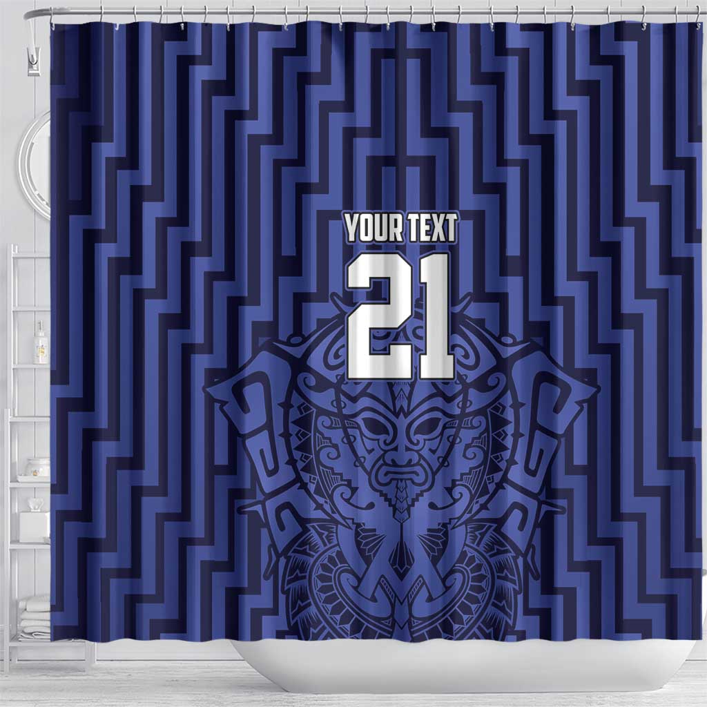Custom Basketball New Zealand Shower Curtain Blue Maori Ta Moko Indigenous LT9 - Polynesian Pride