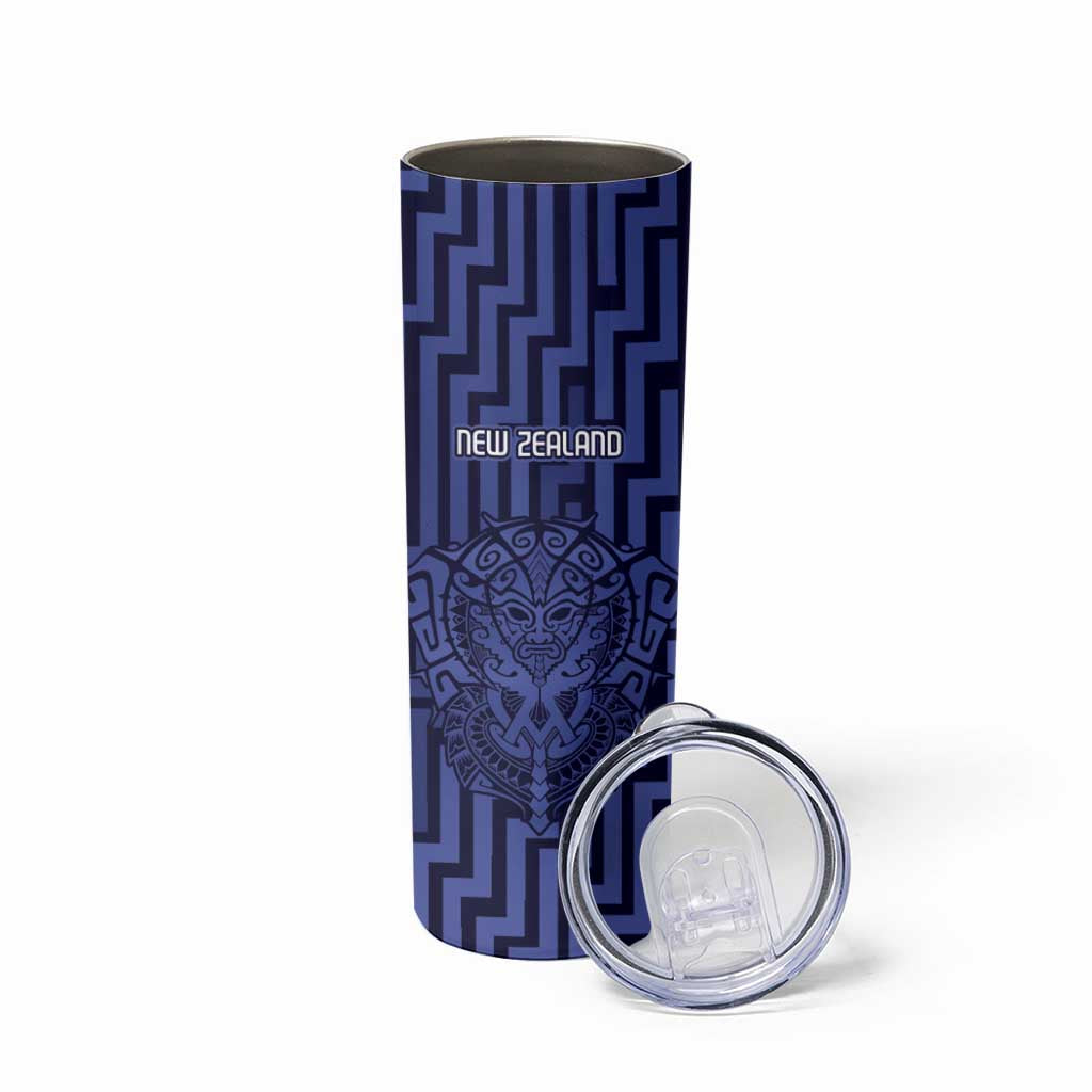 Custom Basketball New Zealand Skinny Tumbler Blue Maori Ta Moko Indigenous - Polynesian Pride