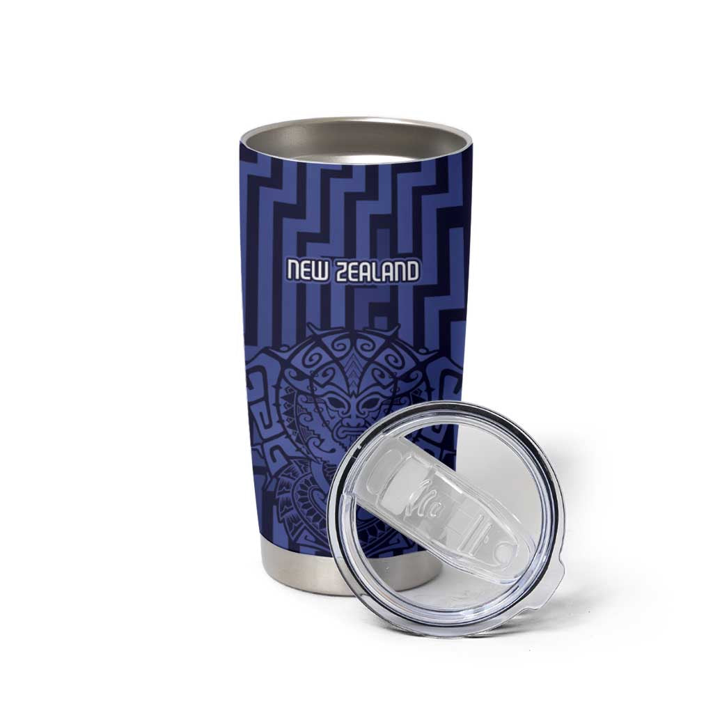 Custom Basketball New Zealand Tumbler Cup Blue Maori Ta Moko Indigenous - Polynesian Pride
