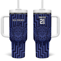 Custom Basketball New Zealand Tumbler With Handle Blue Maori Ta Moko Indigenous - Polynesian Pride