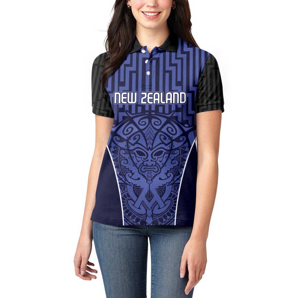 Custom Basketball New Zealand Women Polo Shirt Blue Maori Ta Moko Indigenous - Polynesian Pride