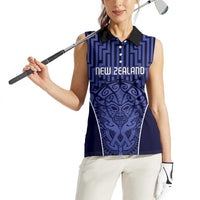 Custom Basketball New Zealand Women Sleeveless Polo Shirt Blue Maori Ta Moko Indigenous - Polynesian Pride