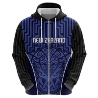 Custom Basketball New Zealand Zip Hoodie Blue Maori Ta Moko Indigenous - Polynesian Pride