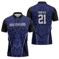 Custom Basketball New Zealand Zipper Polo Shirt Blue Maori Ta Moko Indigenous - Polynesian Pride