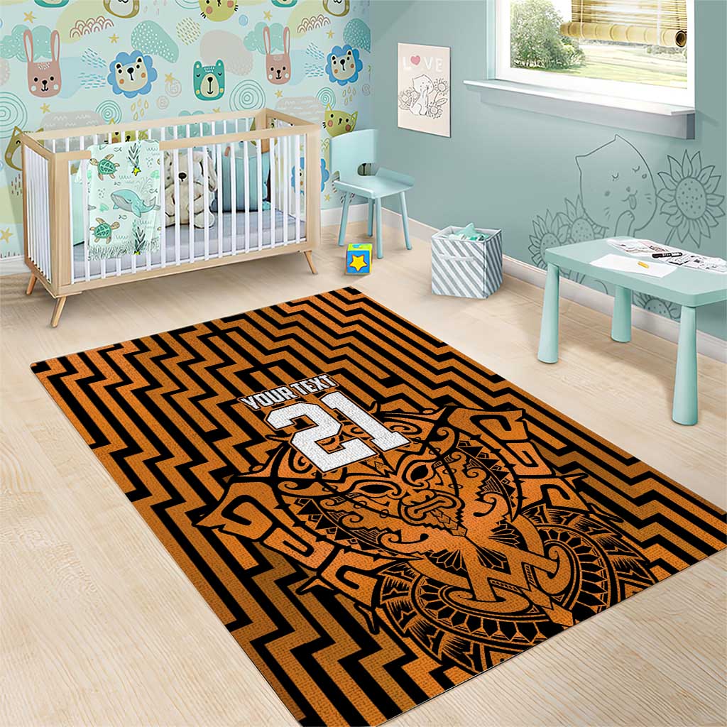 Custom Basketball New Zealand Area Rug Gold Maori Ta Moko Indigenous - Polynesian Pride