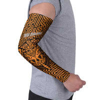 Custom Basketball New Zealand Arm Sleeves Gold Maori Ta Moko Indigenous - Polynesian Pride