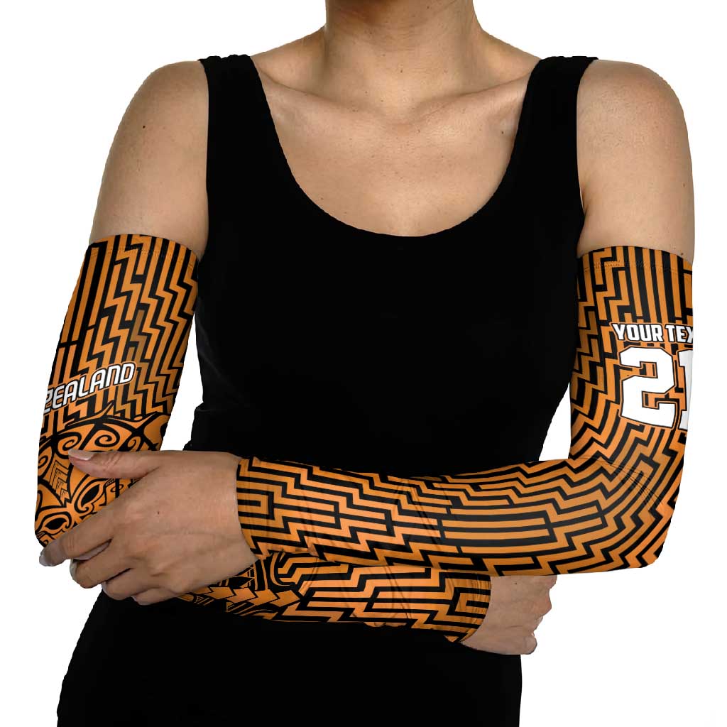 Custom Basketball New Zealand Arm Sleeves Gold Maori Ta Moko Indigenous - Polynesian Pride
