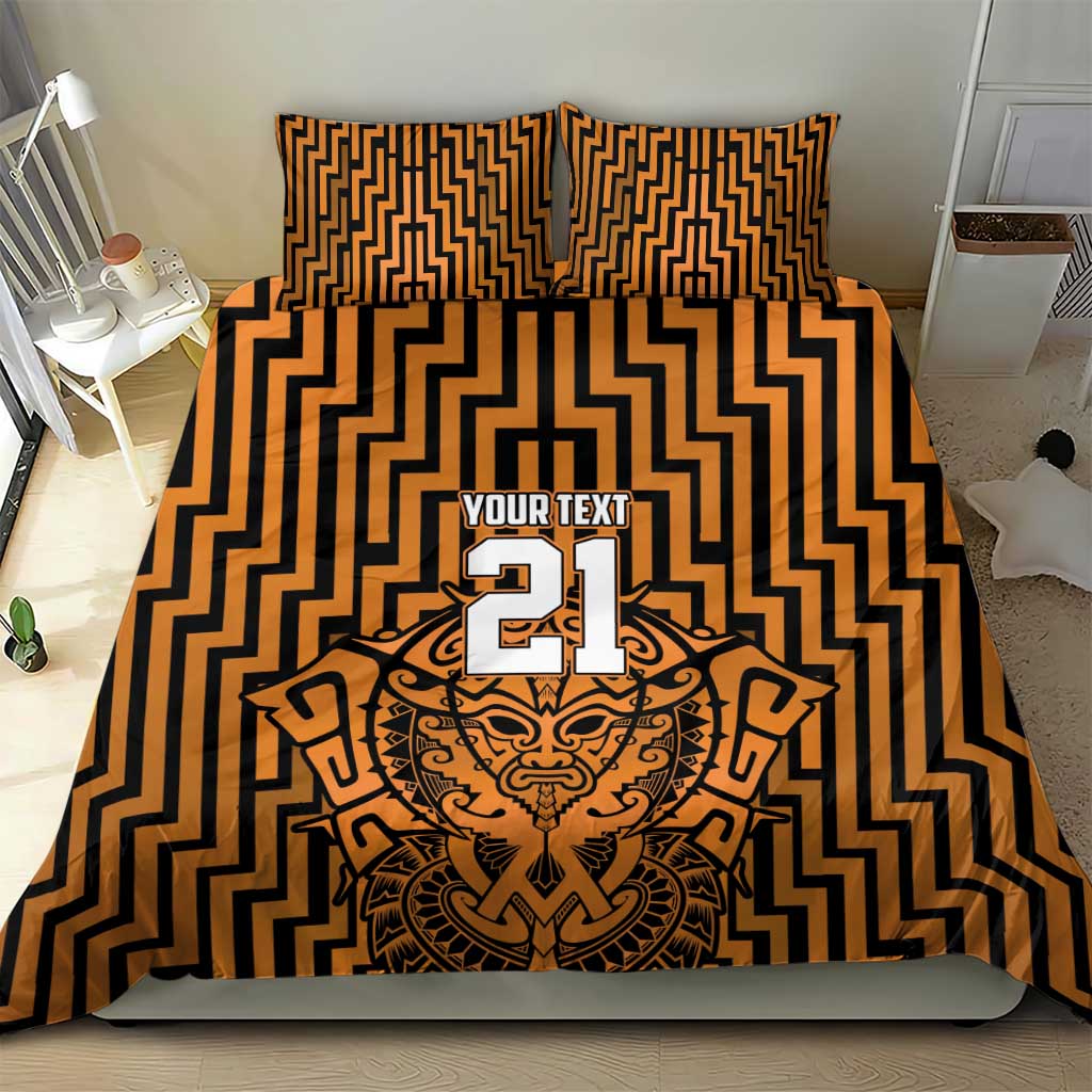 Custom Basketball New Zealand Bedding Set Gold Maori Ta Moko Indigenous - Polynesian Pride