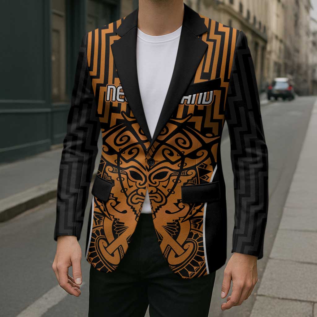Custom Basketball New Zealand Blazer Gold Maori Ta Moko Indigenous - Polynesian Pride