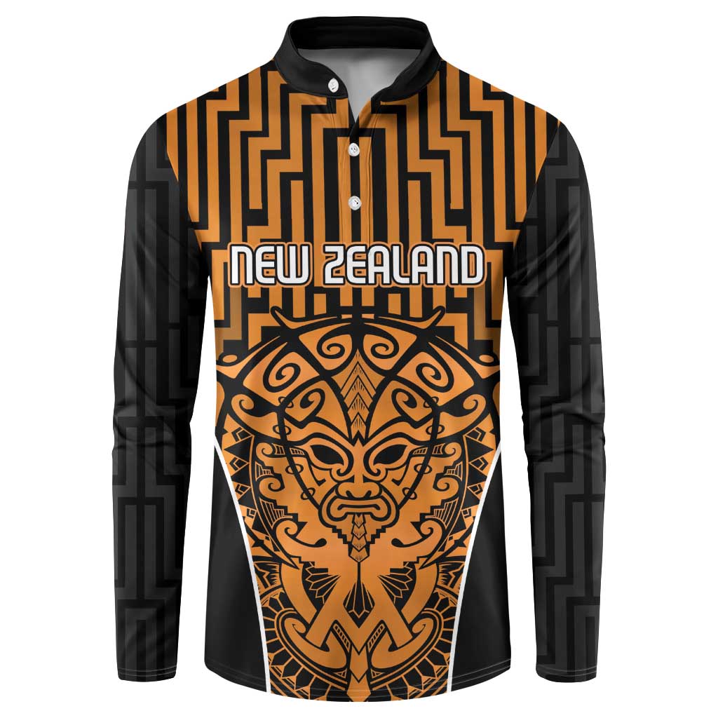 Custom Basketball New Zealand Button Sweatshirt Gold Maori Ta Moko Indigenous - Polynesian Pride