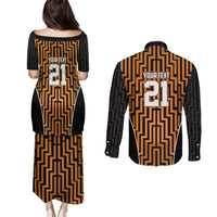 Custom Basketball New Zealand Couples Matching Puletasi and Long Sleeve Button Shirt Gold Maori Ta Moko Indigenous LT9 - Polynesian Pride