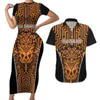 Custom Basketball New Zealand Couples Matching Short Sleeve Bodycon Dress and Hawaiian Shirt Gold Maori Ta Moko Indigenous LT9 Gold - Polynesian Pride