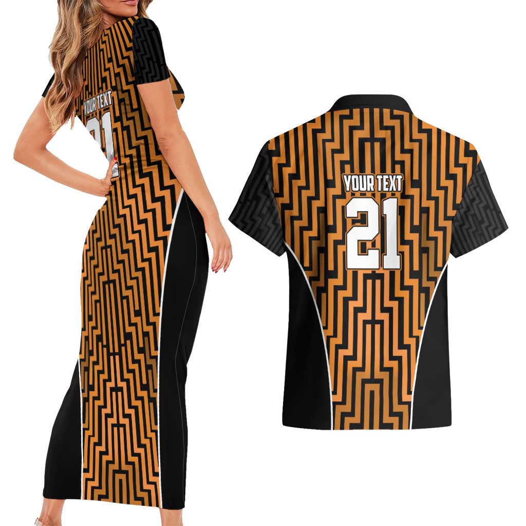 Custom Basketball New Zealand Couples Matching Short Sleeve Bodycon Dress and Hawaiian Shirt Gold Maori Ta Moko Indigenous LT9 - Polynesian Pride
