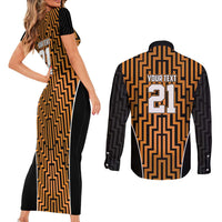 Custom Basketball New Zealand Couples Matching Short Sleeve Bodycon Dress and Long Sleeve Button Shirt Gold Maori Ta Moko Indigenous LT9 - Polynesian Pride
