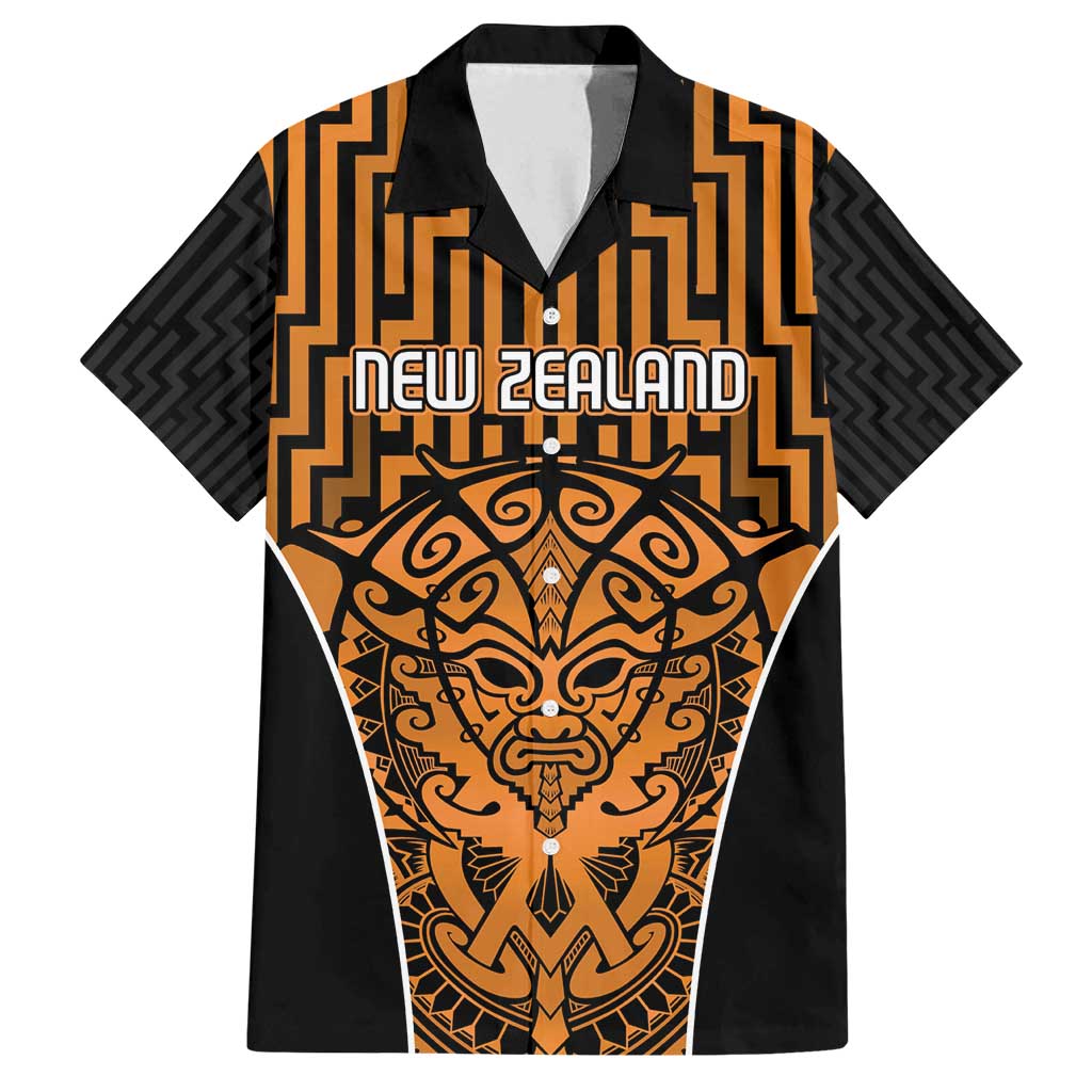 Custom Basketball New Zealand Family Matching Long Sleeve Bodycon Dress and Hawaiian Shirt Gold Maori Ta Moko Indigenous LT9 Dad's Shirt - Short Sleeve Gold - Polynesian Pride