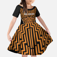 Custom Basketball New Zealand Family Matching Mermaid Dress and Hawaiian Shirt Gold Maori Ta Moko Indigenous LT9 Daughter's Dress Gold - Polynesian Pride