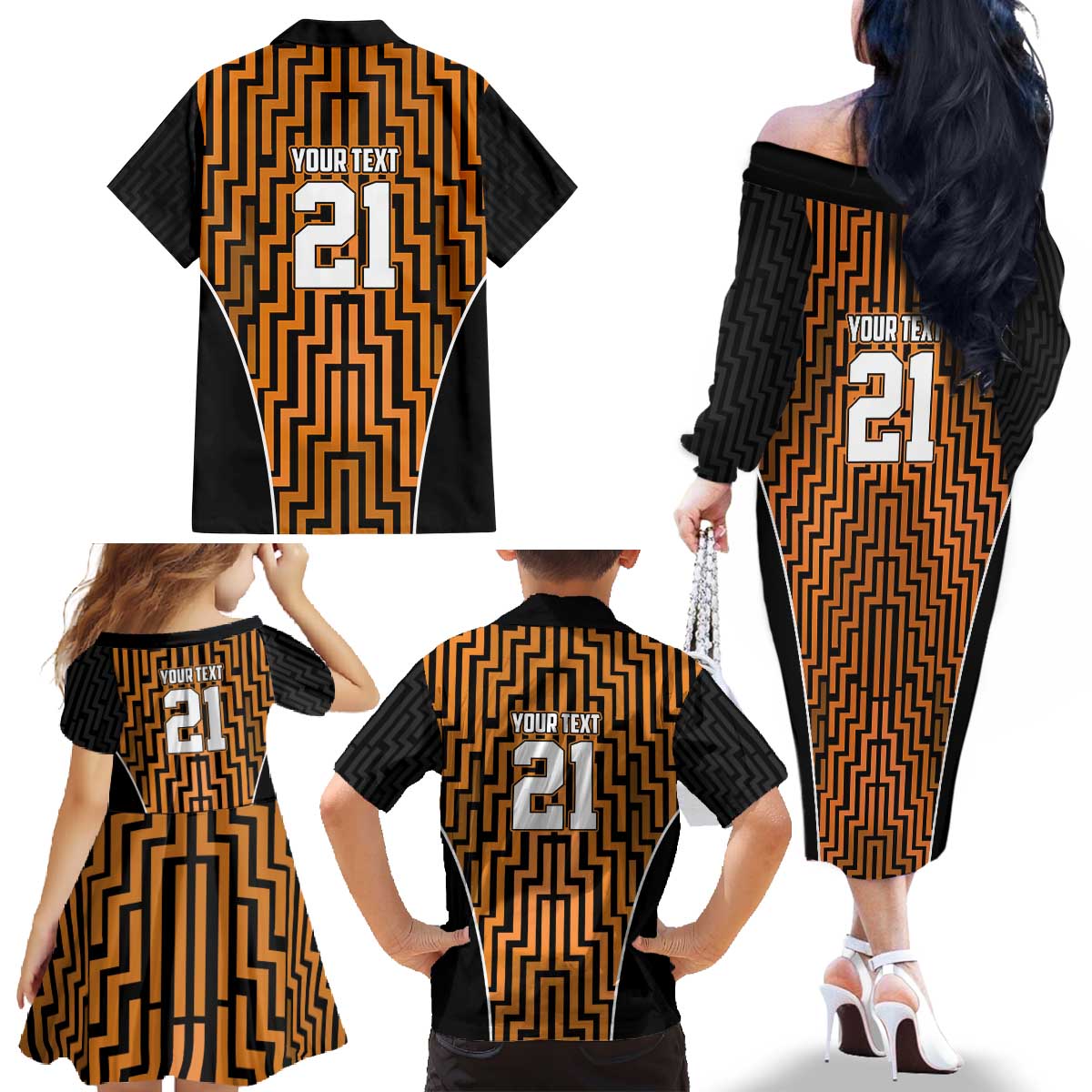 Custom Basketball New Zealand Family Matching Off The Shoulder Long Sleeve Dress and Hawaiian Shirt Gold Maori Ta Moko Indigenous LT9 - Polynesian Pride