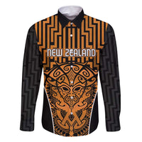 Custom Basketball New Zealand Family Matching Off Shoulder Maxi Dress and Hawaiian Shirt Gold Maori Ta Moko Indigenous LT9 Dad's Shirt - Long Sleeve Gold - Polynesian Pride